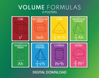 Posterset volumeformules: 3D-vormen klaslokaalkunst (digitale download)