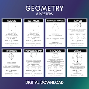 GEOMETRY POSTER - Set mit 8 Postern, Mathe für Kinder, Lernposter, Mathelehrmittel, Wanddekor für Klassenzimmer, digitaler Download