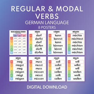 German Verb Conjugation Posters, Regular and Modal Verbs (Digital Download)