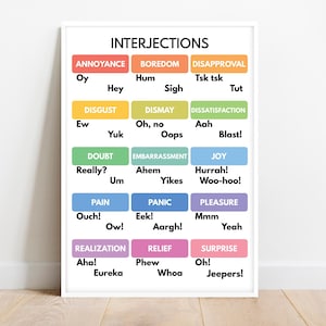 ZWISCHENGRÜNDE, Arten von Interjektionen, Wortarten, GRAMMATIK POSTER, Klassenzimmer Lernposter, Lehrerressourcen, digitaler Download