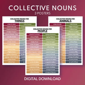 Comprehensive COLLECTIVE NOUNS POSTER, English Vocabulary, Classroom Decor, Educational posters, Digital Download