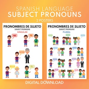 Spanish Language, SUBJECT PRONOUNS poster, Parts of speech, Classroom Educational poster, Digital Download