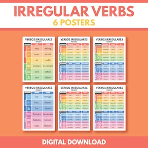 Spanish language, IRREGULAR VERBS, Verb Conjugation, Grammar Chart, Spanish Classroom, Educational poster, Printable, digital download