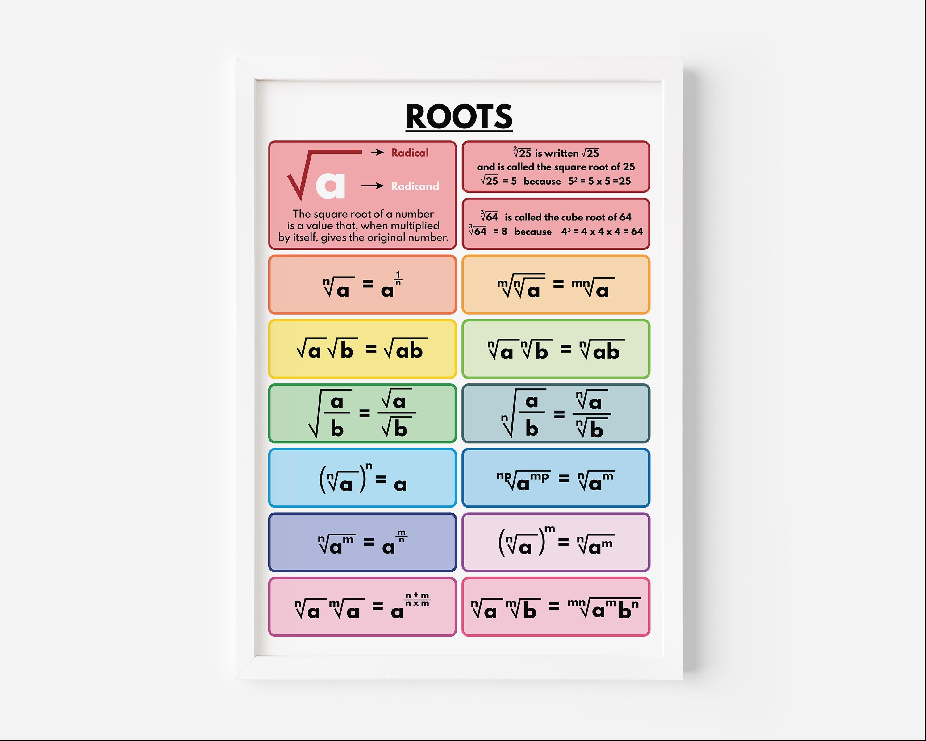 Root Synonym Math Roots Rules Math Poster: Educational Teaching Resource (digital ...