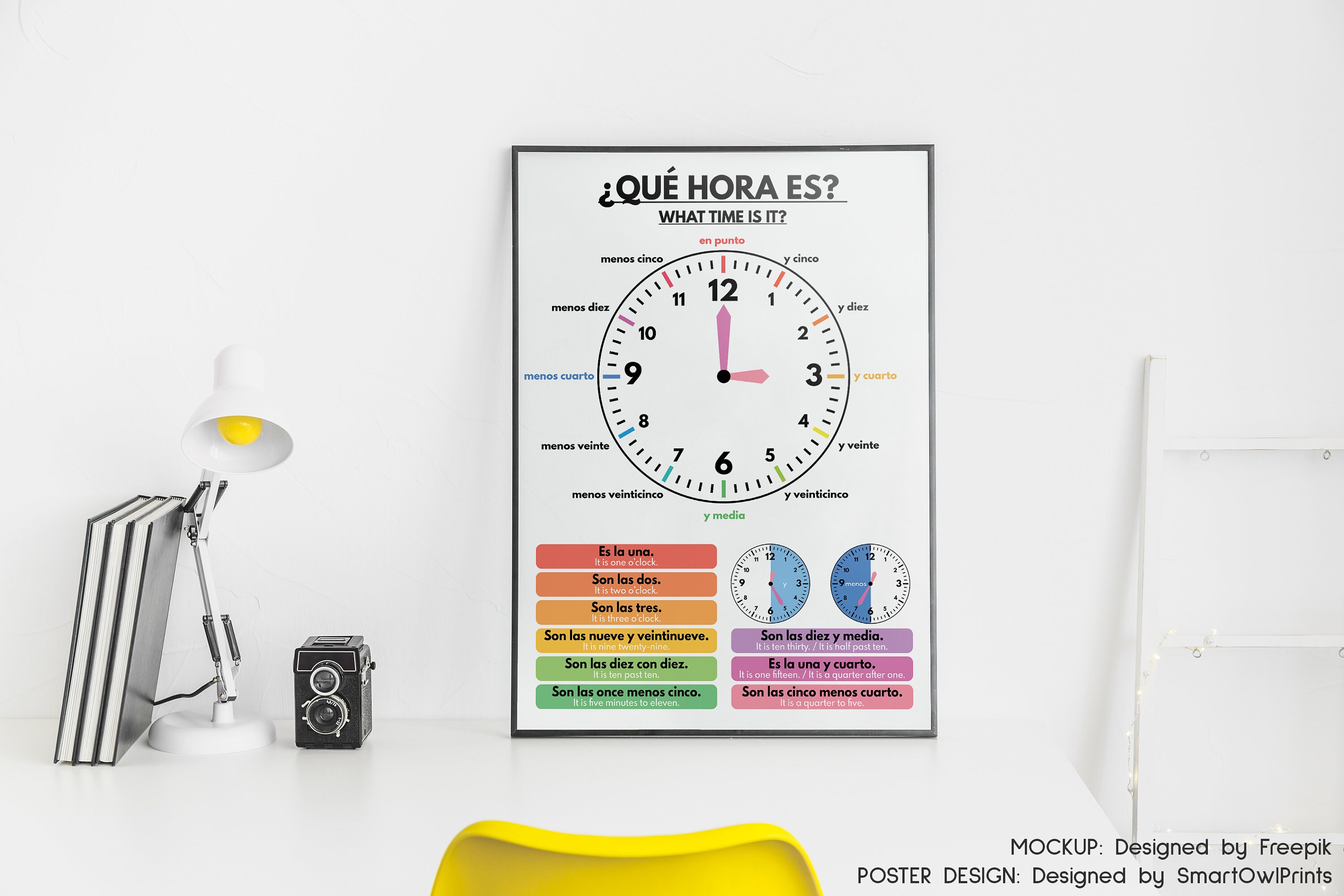 Telling Time Spanish Clock Poster for Kidseducational 