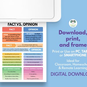 Fact Vs. Opinion Poster: Critical Thinking, English Classroom (digital ...