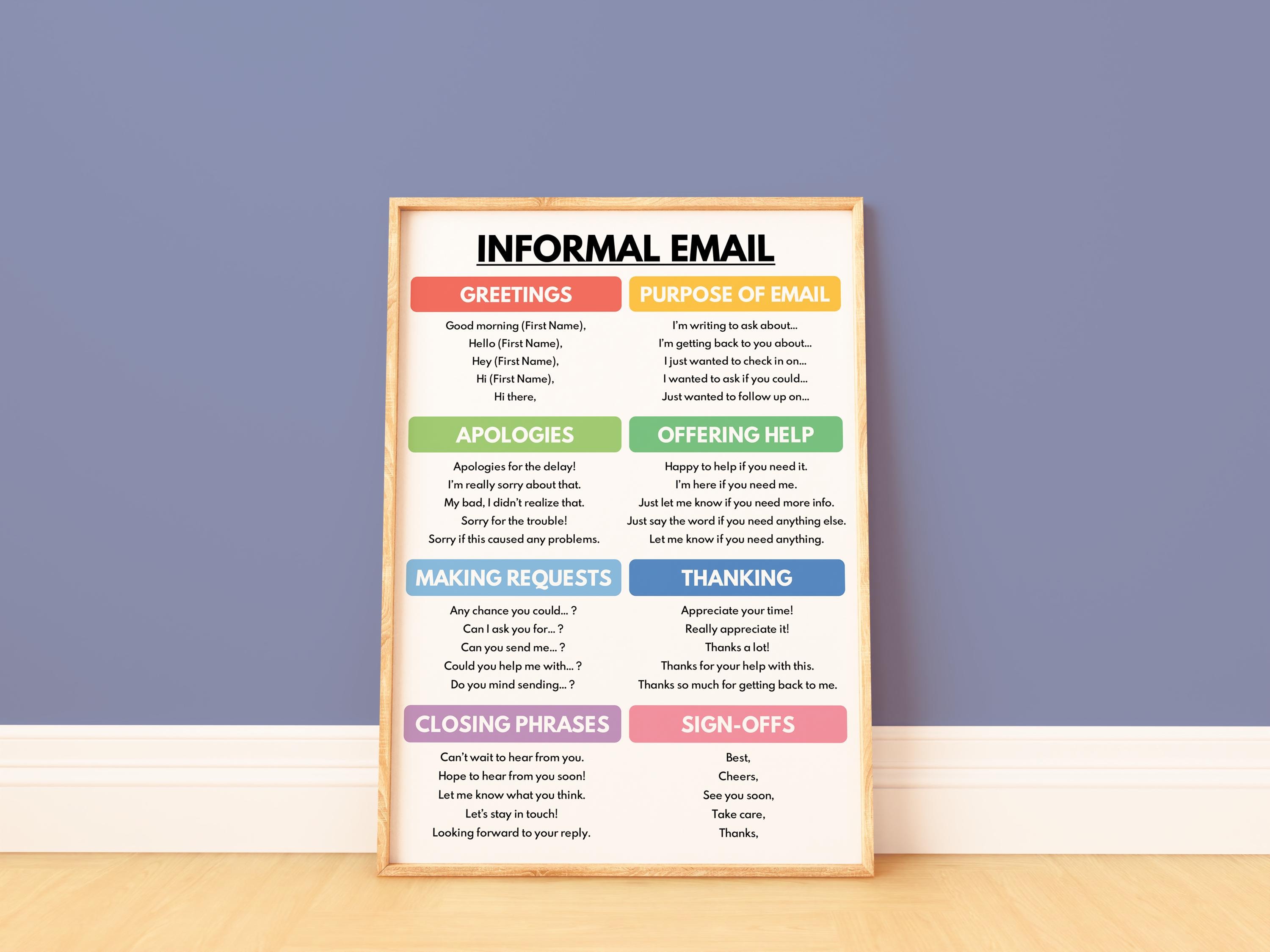 Informal Email Writing Phrases Poster: English Classroom Homeschool ...