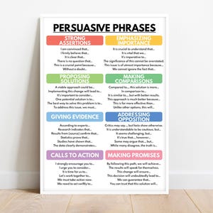 OVERTUIGENDE ZINNEN POSTER, uitbreiden overtuigende woordenschat, thuisonderwijs, Engelse klas kunst aan de muur, educatieve posters, digitale download