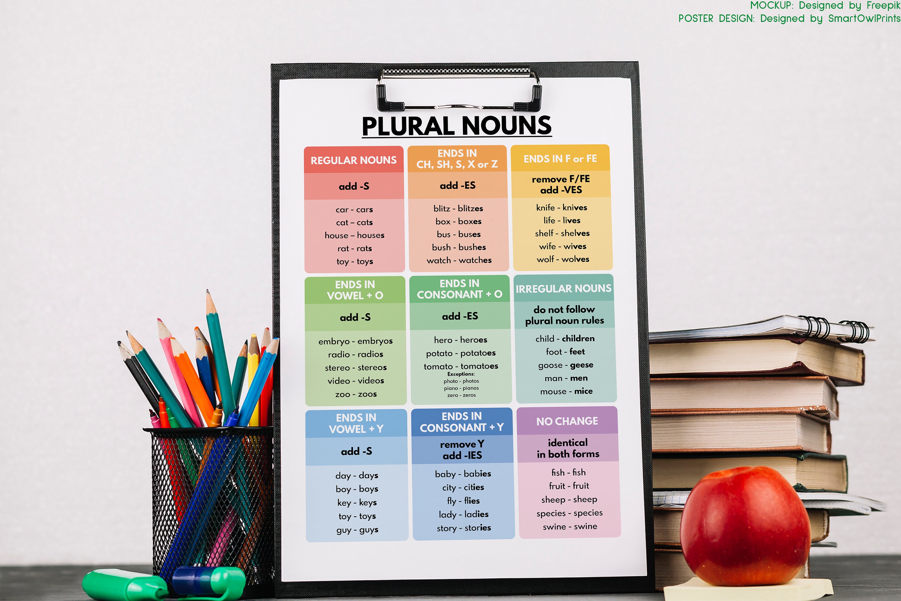 PLURAL NOUNS POSTER, Grammar Chart for Homeschool, Classroom Wall Decor