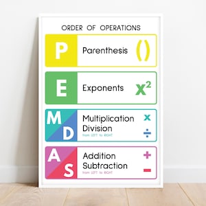 PÓSTER PEMDAS, Aprende el orden de las operaciones, Póster educativo imprimible, Reglas matemáticas, Póster decorativo para el aula, descarga digital