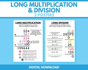 LONG MULTIPLICATION and DIVISION posters, Educational posters for kids, Teaching Resources, Classroom Decor, Printable, digital download