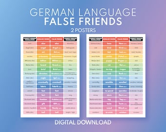German language, FALSE FRIENDS - Set of 2 Posters, Vocabulary Chart, Learn German, Classroom Decor, Educational Posters, Digital Download