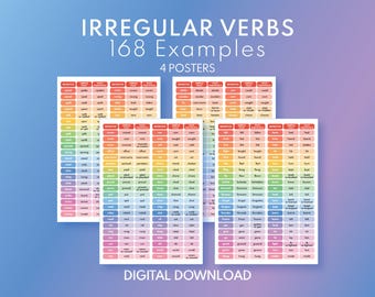 Conjunto de 168 pósteres de verbos irregulares - Idioma inglés, educación en casa (descarga digital)