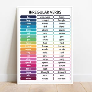 IRREGULAR VERBS, Parts of speech, Grammar Chart for Homeschool, Classroom Poster, Educational poster, printable, digital download