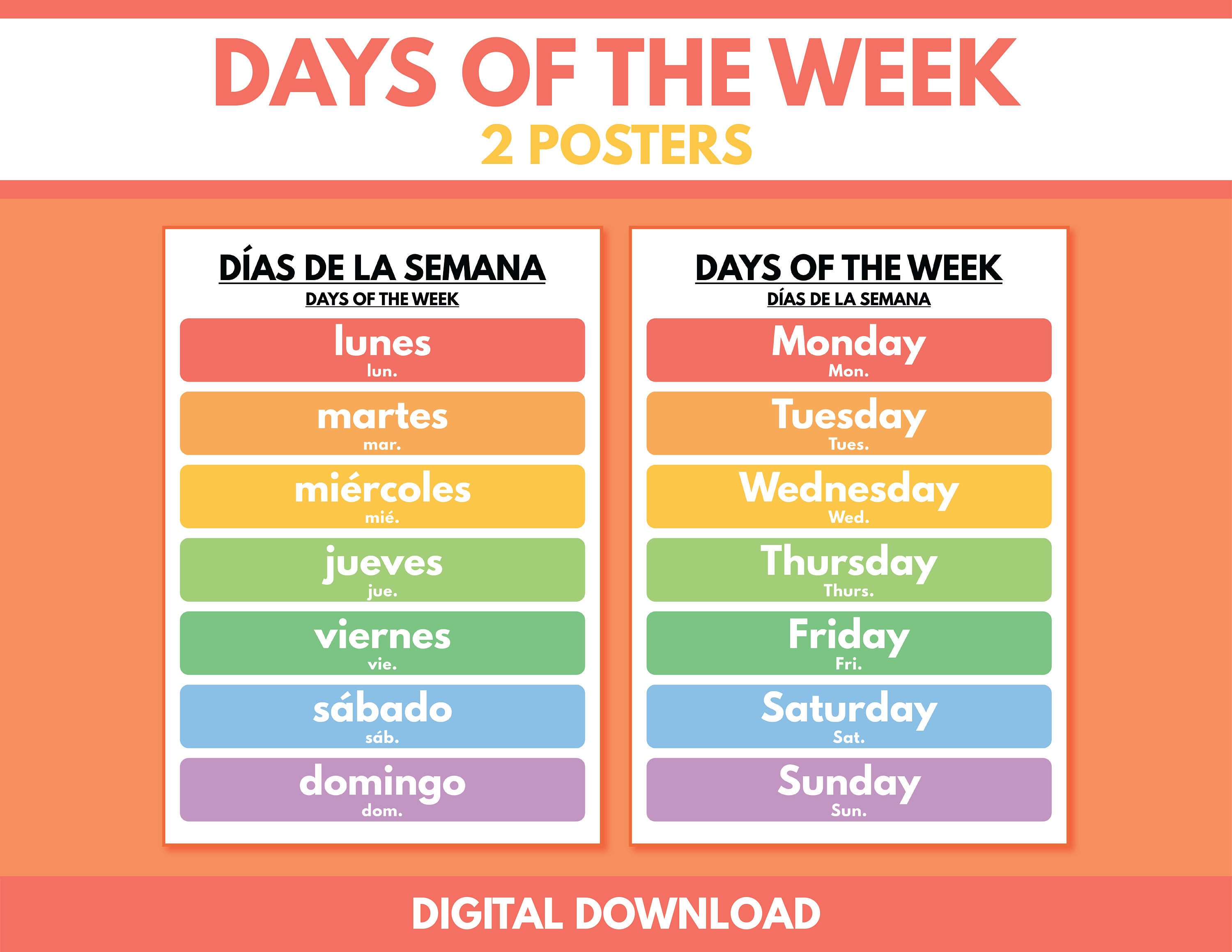 Guide to the 7 Days of the Week in Spanish:Vocabulary+Rules