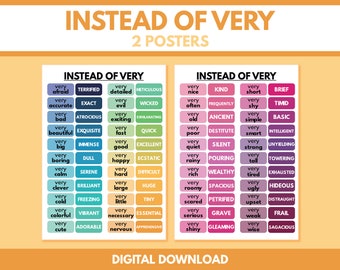 INSTEAD OF VERY - St of 2 Posters, English Classroom Decor, English Classroom Poster, Educational posters, printable, digital download