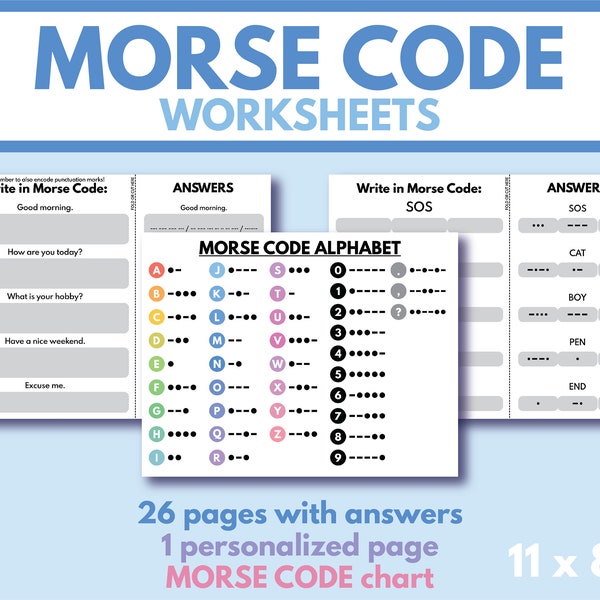 MORSE CODE Worksheets, Morse Alphabet, Homeschool activity,Educational resources, printable, digital download