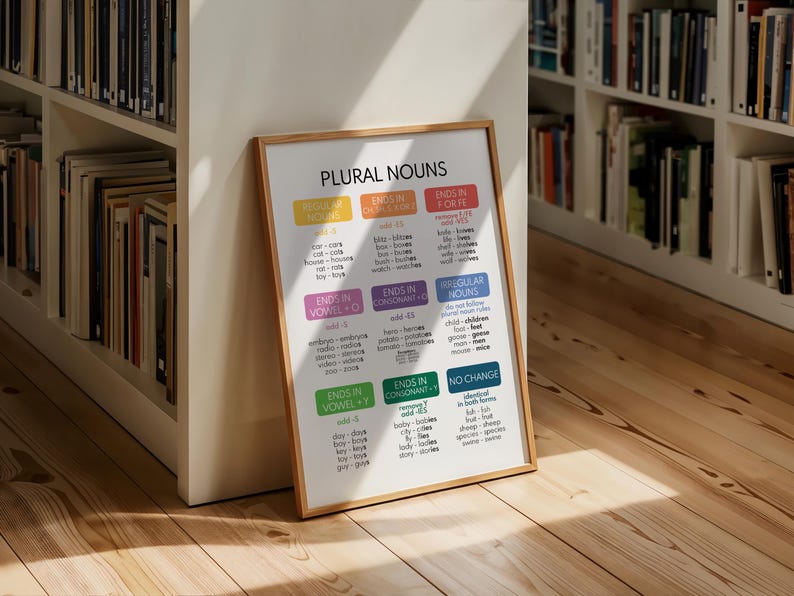 Plural Nouns Grammar Poster, Homeschool Classroom Decor (digital ...