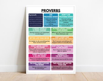 ORDSPRÅKSPOSTER, Vad är ordspråk, exempel på ordspråk, lära sig engelska, hemundervisning, klassrumsaffisch, pedagogisk poster, digital nedladdning