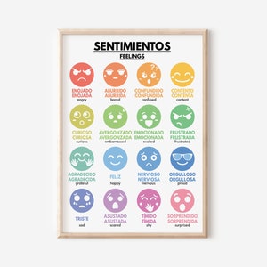 Spanische Sprache, Poster FEELINGS - SENTIMENTOS, Grundwortschatz Spanisch, Klassenzimmer Dekor, Lernposter, digitaler Download