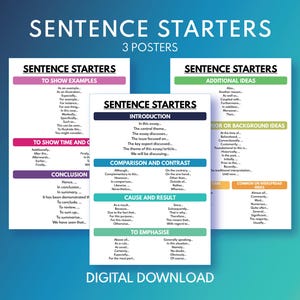SENTENCE STARTERS - set of 3 posters, Writing an Essay, Homeschool, English Classroom, Educational poster, printable, digital download