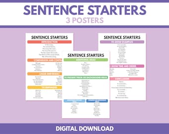 SENTENCE STARTERS - set of 3 posters, Writing an Essay, Homeschool, English Classroom, Educational poster, printable, digital download