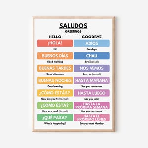 Spanish language, SALUDOS / GREETINGS, Classroom Decor, Spanish Classroom, Educational poster, printable, digital download