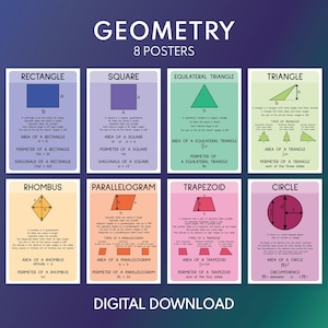 Geometry Shapes Chart: Set of 8 Educational Posters (Digital Download)