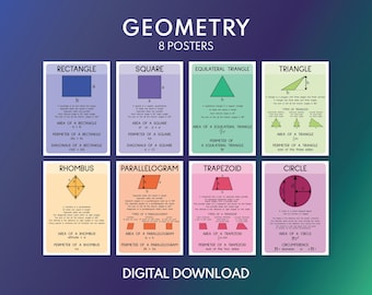 Grafiek met geometrische vormen: set van 8 educatieve posters (digitale download)
