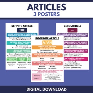 ARTICLES IN ENGLISH Sprachposter, 3er-Set Poster, Grammar Chart, Homeschool, Klassenzimmerdekor, Lernposter, digitaler Download