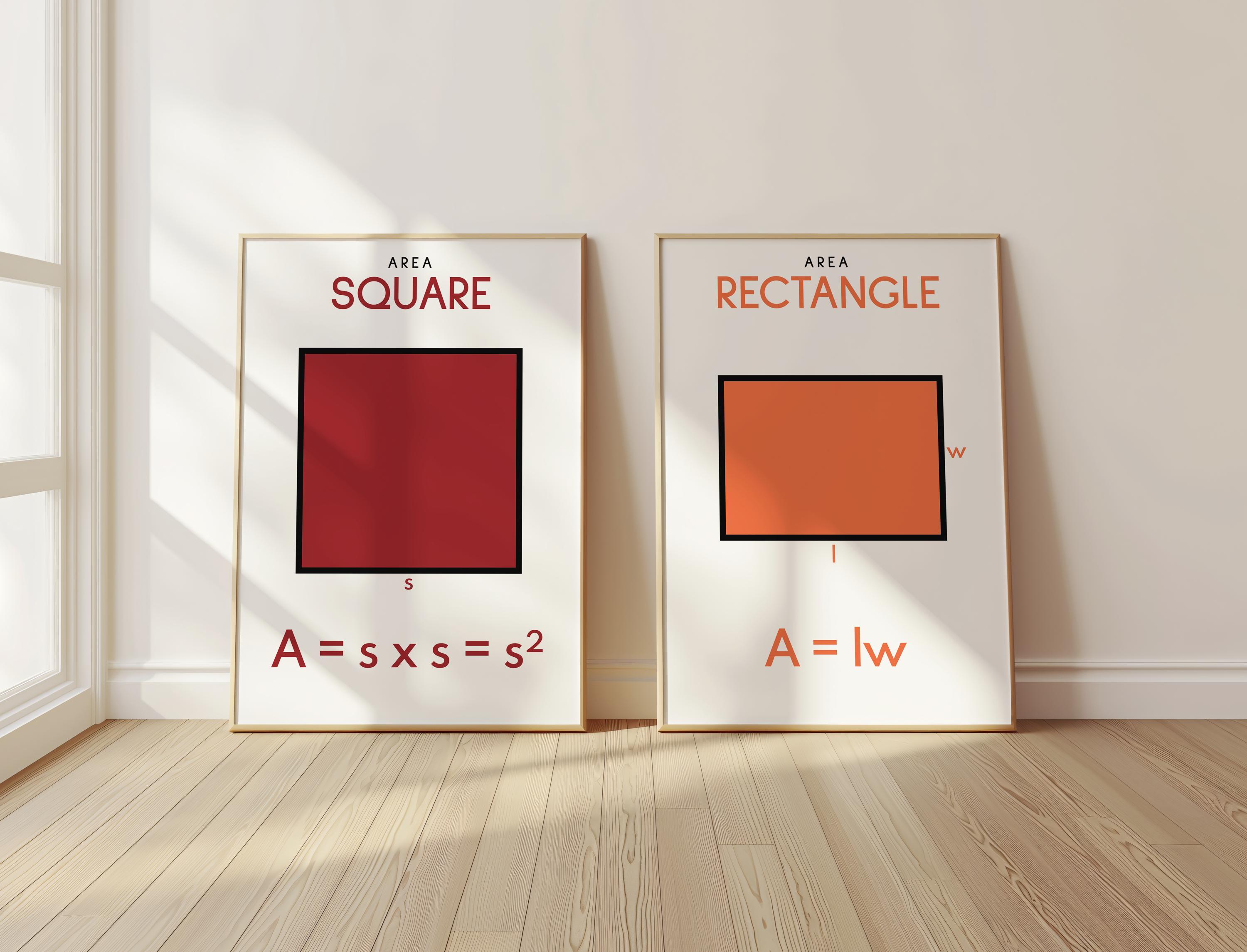 AREA FORMULAS POSTERS, Set of 8 Posters, Geometry, Educational Poster ...