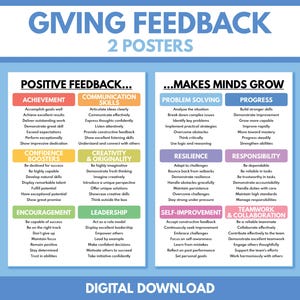 GIVING EFFECTIVE FEEDBACK - 2er-Set Poster, Englisch Vokabeltabelle, Englische Klassenzimmer Wanddekoration, Lernposter, Digitaler Download