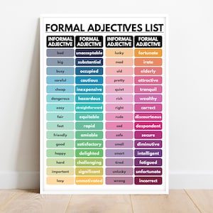 FORMAL ADJECTIVES with Informal Synonyms - Vocabulary Chart, Homeschool, English Classroom, Educational Poster, Printable, Digital Download
