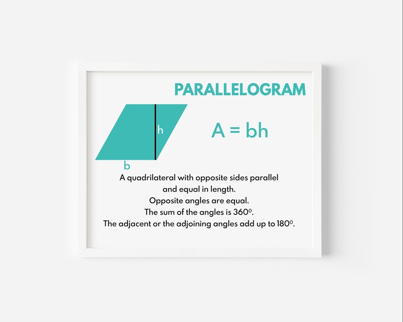AREA FORMULAS - Set of 8 Posters, Letter Size, Geometry, Shapes ...