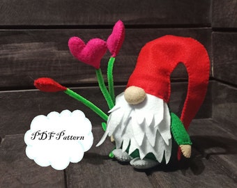 felt gnome pattern, pdf pattern, valentines gnome