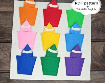 Felt matching game, felt quiet book pages pdf sewing pattern