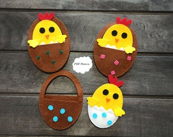 felt easter chicken in the baskets
