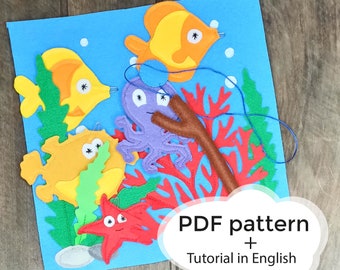 Felt fishing page pdf pattern, Montessori busy book, quiet book toddler