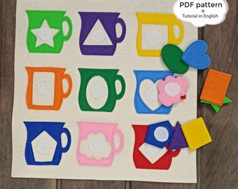 felt activity book, busy book toddler, matching game, color cup with figures