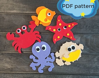 Felt animals sea creatures felt finger puppets PDF sewing pattern