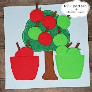 Felt quiet book pages pdf sewing pattern, felt apple tree