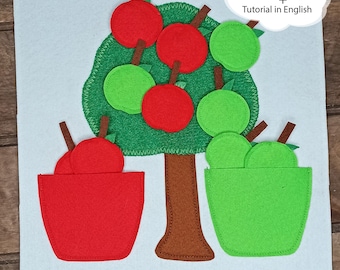 Felt quiet book pages pdf sewing pattern, felt apple tree