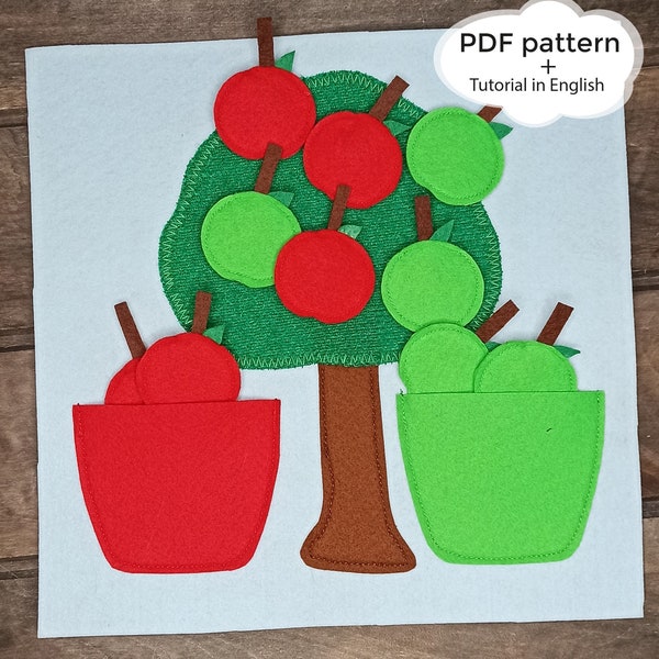 Felt quiet book pages pdf sewing pattern, felt apple tree