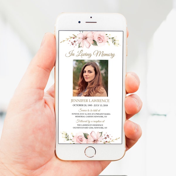 Blush Pink Funeral Evite Funeral Announcement Digital Invites Electronic Funeral Memorial Template Smartphone Funeral Evite, #F11