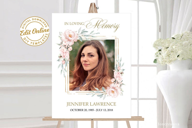 editable memorial service sign F109 funeral welcome sign floral pink funeral welcome sign digital download