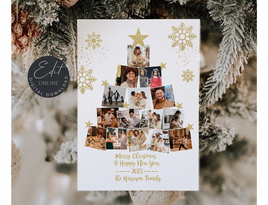 White Merry Christmas Photo Collage Card Template, Christmas Card White Merry Christmas Photo Collage Card Template, Christmas Card