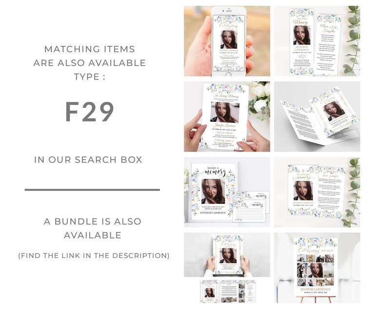 Download Obituary Program Bifold 5x7 5 5x8 5 Floral Memorial Service Program F29 Editable Funeral Program Template Dusty Blue White Roses Templates Invitations Announcements Aabenthus Cbs Dk