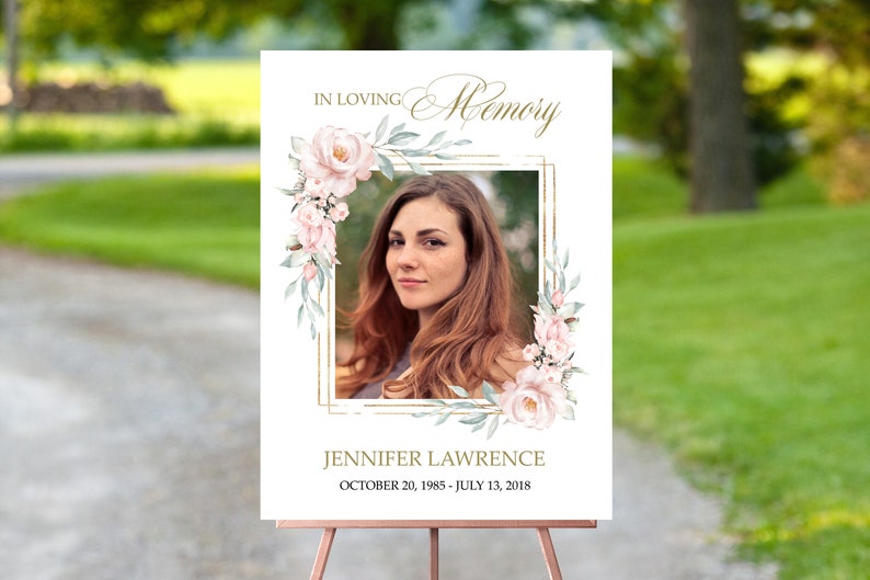 editable memorial service sign F109 funeral welcome sign floral pink funeral welcome sign digital download