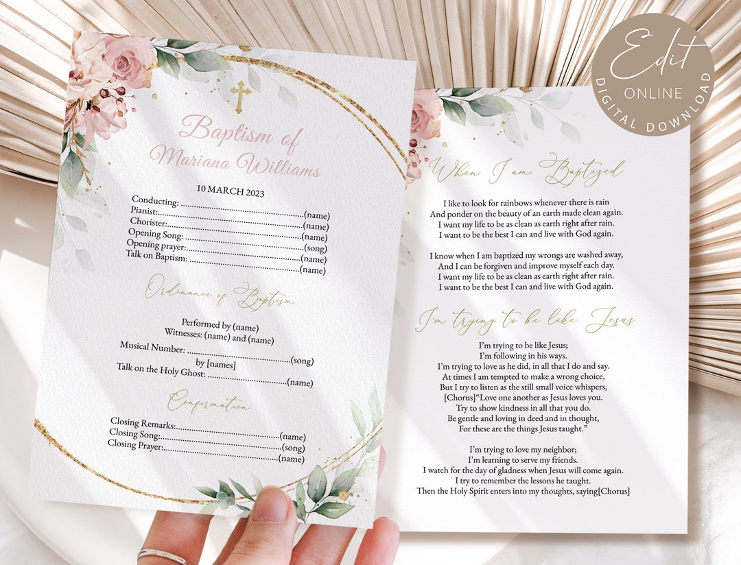 Baptism Program Template, Printable Baptism Program, Gold Baptism ...