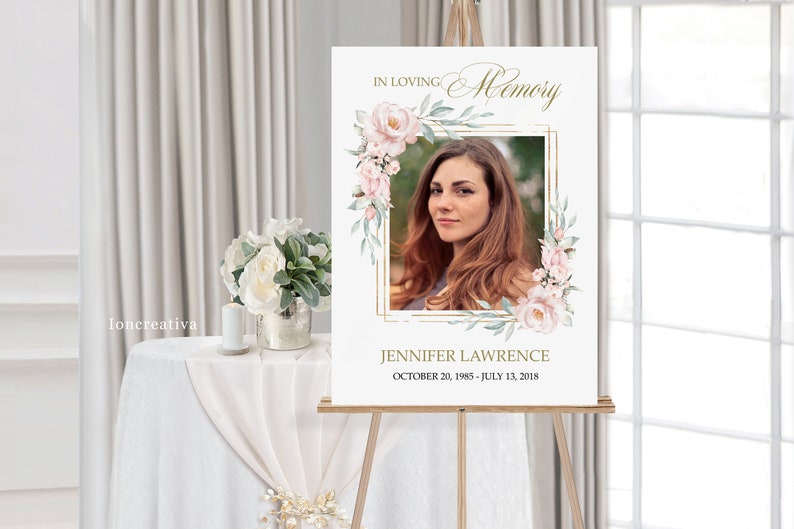 editable memorial service sign F109 funeral welcome sign floral pink funeral welcome sign digital download